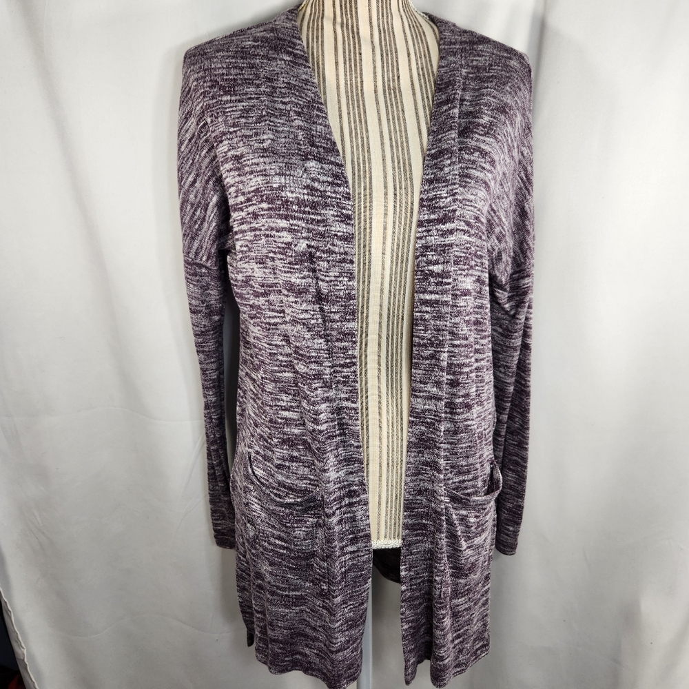 Old Navy Purple & White Heathered Open Front Cardigan with Pockets Size XSmall